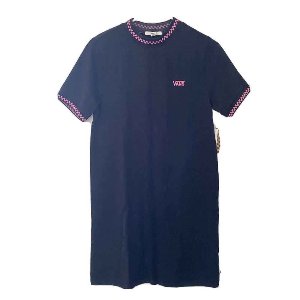 Vans All Stakes Dress Women's Medium M Black Pink Checkerboard Tshirt New Short